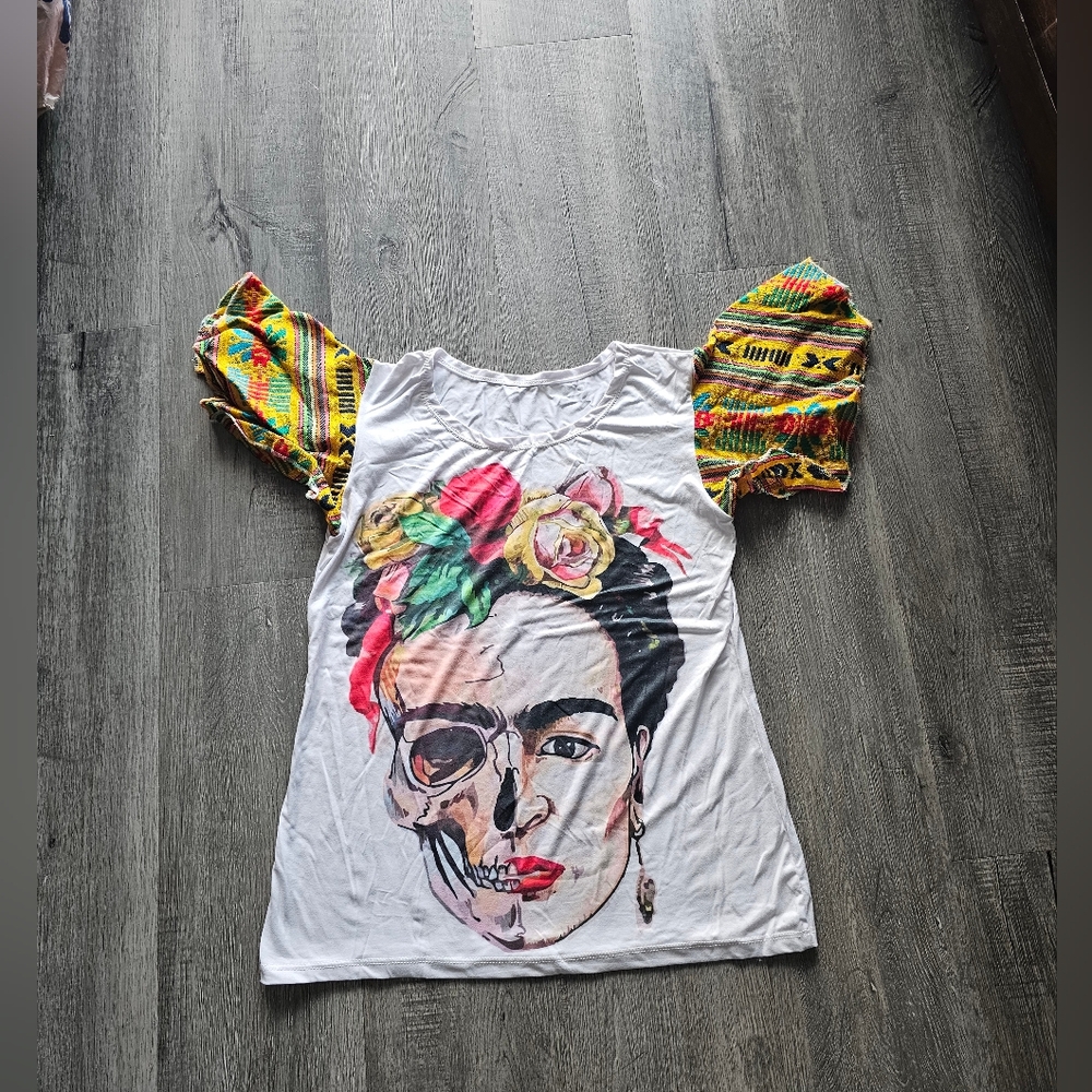 OOAK NWOT Frida Kahlo Afro Latina Kinte Cloth Colorful Graphic Women's Top